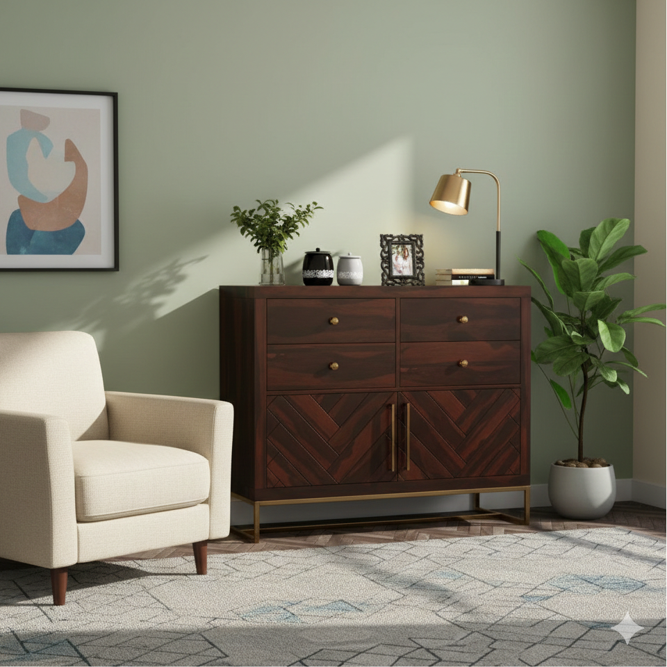 Angus Solid Wood Chest Of Drawers In Walnut Finish