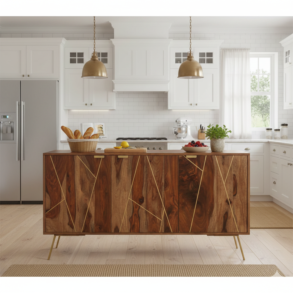 Alex Sheesham Solid Wood Sideboard in Rustic Teak Finish