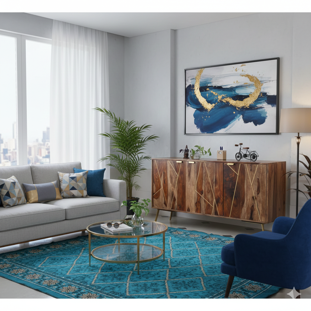 Alex Sheesham Solid Wood Sideboard in Rustic Teak Finish