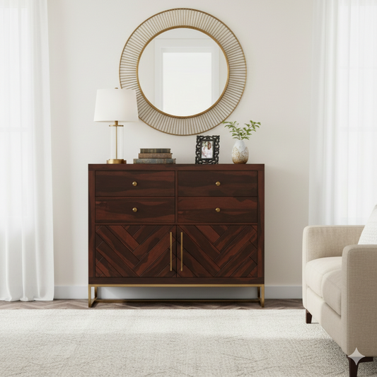 Angus Solid Wood Chest Of Drawers In Walnut Finish