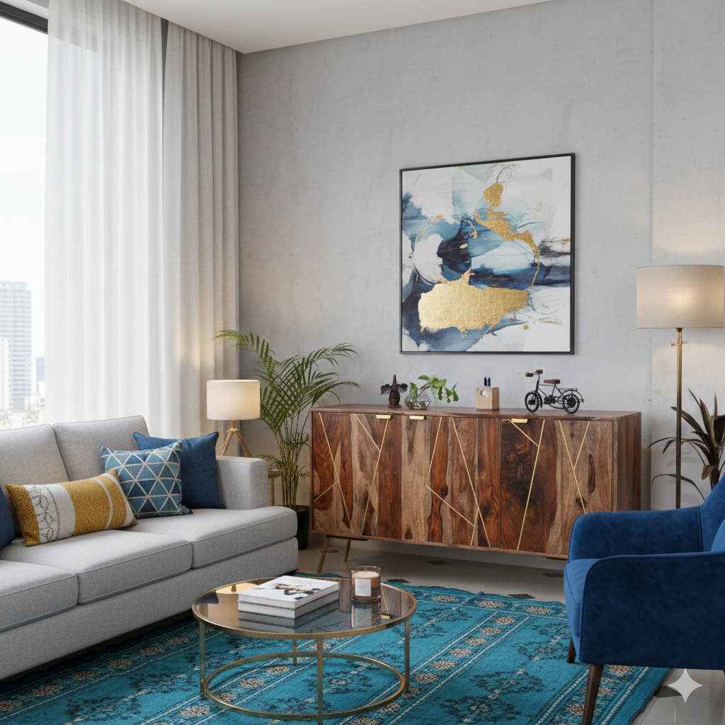 Alex Sheesham Solid Wood Sideboard in Rustic Teak Finish