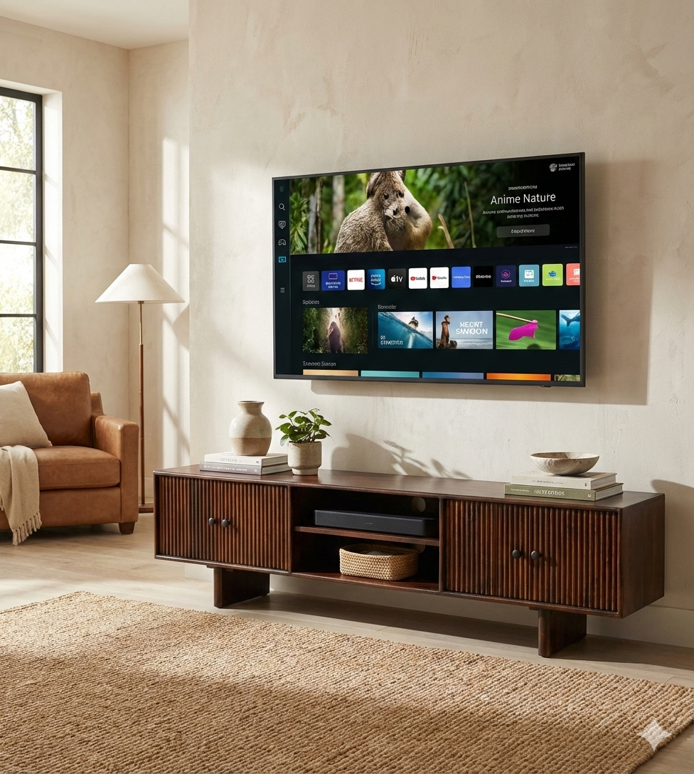 Solid Wood 4 Door Tv Cabinet For Living Room
