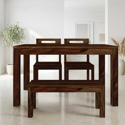 Kia Solid Sheesham Wood Four Seater Dining Set With Bench