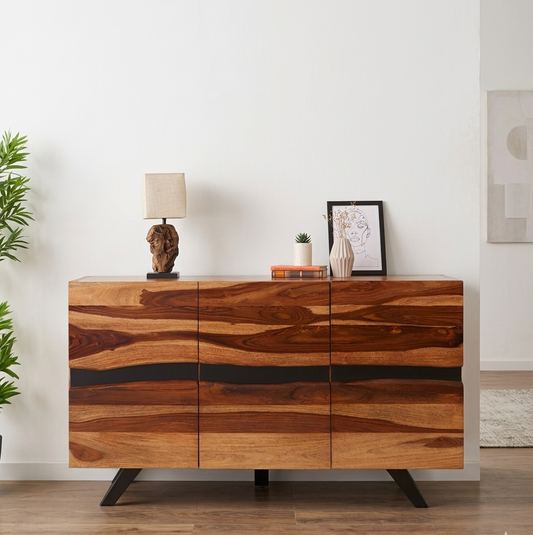 Ries Solid Wood Sideboard In Natural Finish For Living Room Furniture