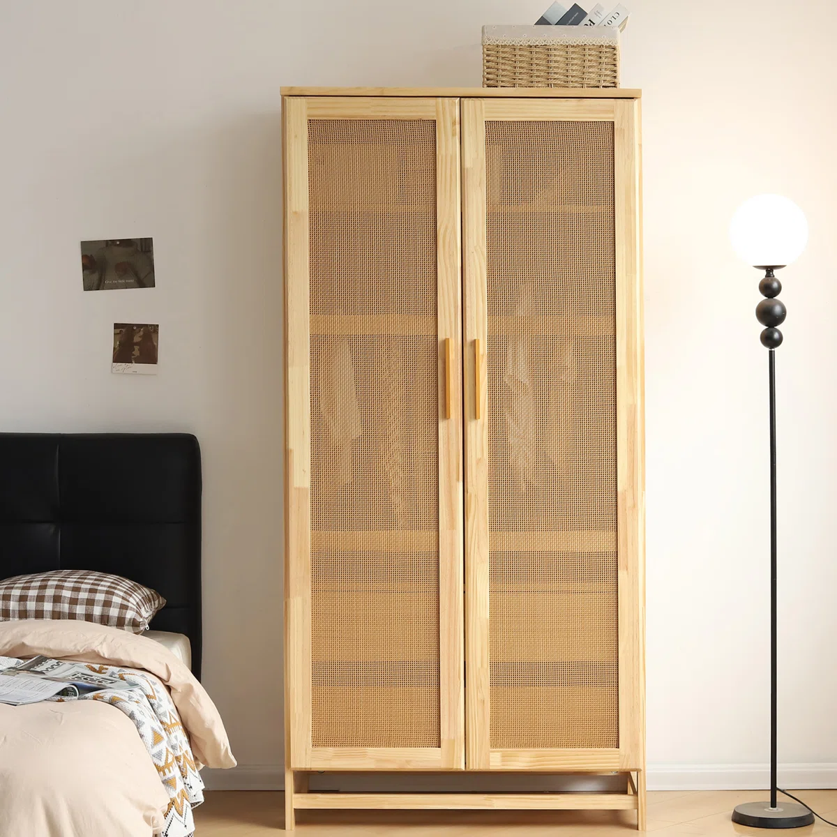 Solid Mango Wood Almirah | Two Door with Two Drawer Wardrobe In Natural Finish