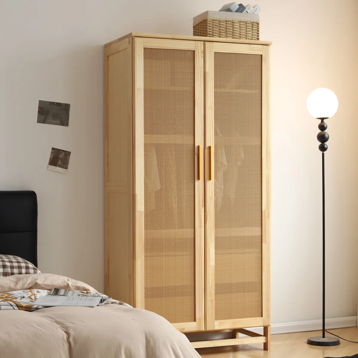 Solid Mango Wood Almirah | Two Door with Two Drawer Wardrobe In Natural Finish