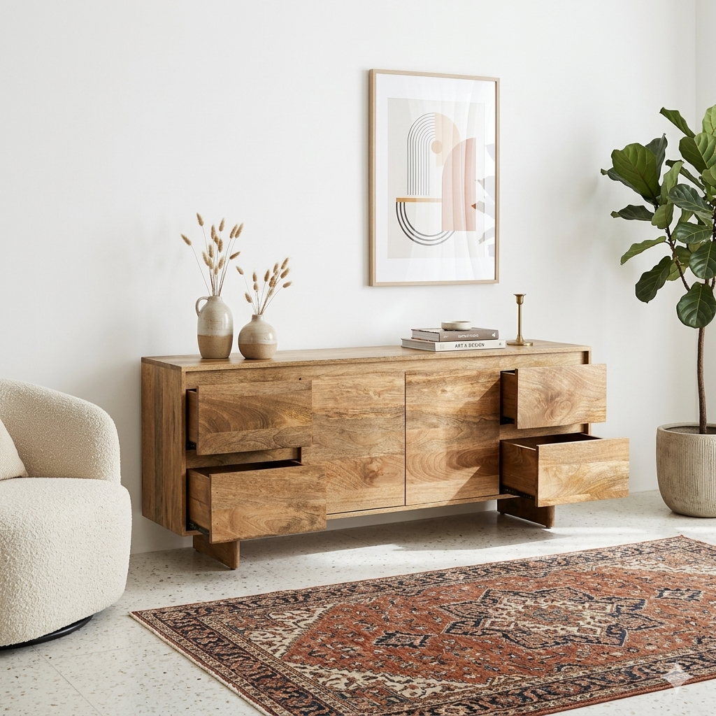 Marudhar Solid Wood Sideboard In Natural Finish For Living Room