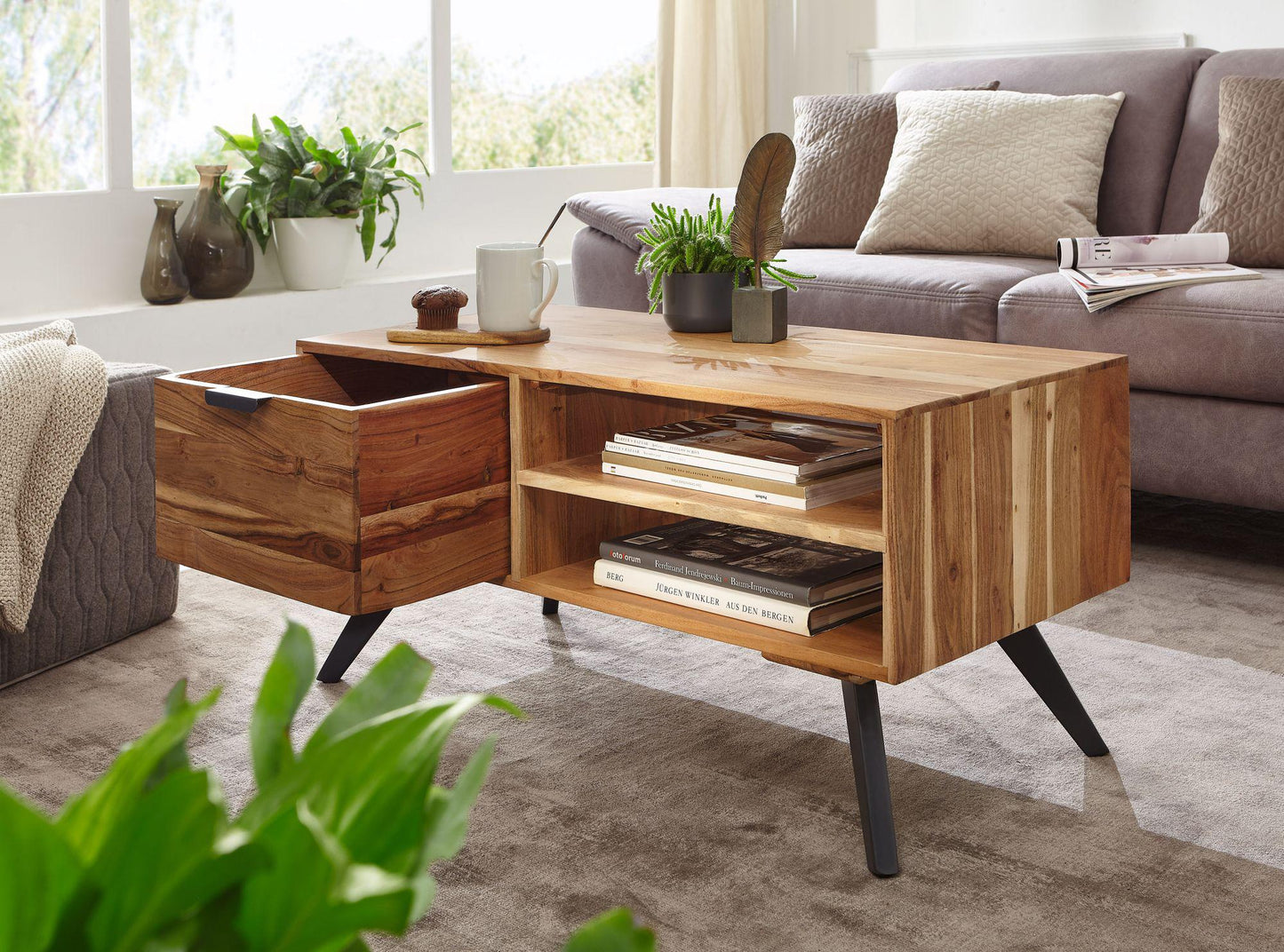 Dex Solid Wood Coffee table with drawer storage