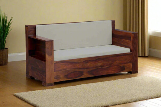 Eli Solid Wood 3 Seater Sofa In Provincial Teak Finish For Living Room Furniture