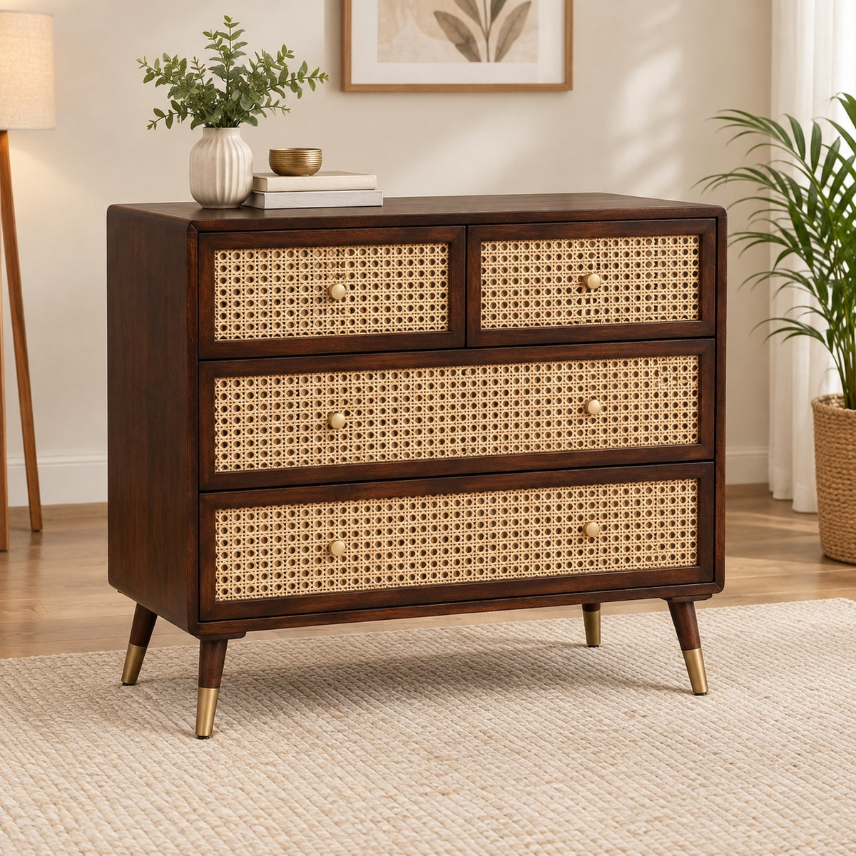 Demiwall Rattan Star 4 Drawer Chest Drawer In Tubbeco Finish