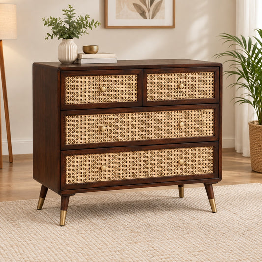 Demiwall Rattan Star 4 Drawer Chest Drawer In Tubbeco Finish