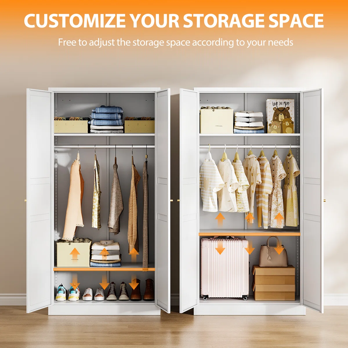 Solid Mango Wood Almirah | Two Door Wardrobe In White Finish