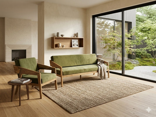 Solid Wood Sofa Set In Natural Teak