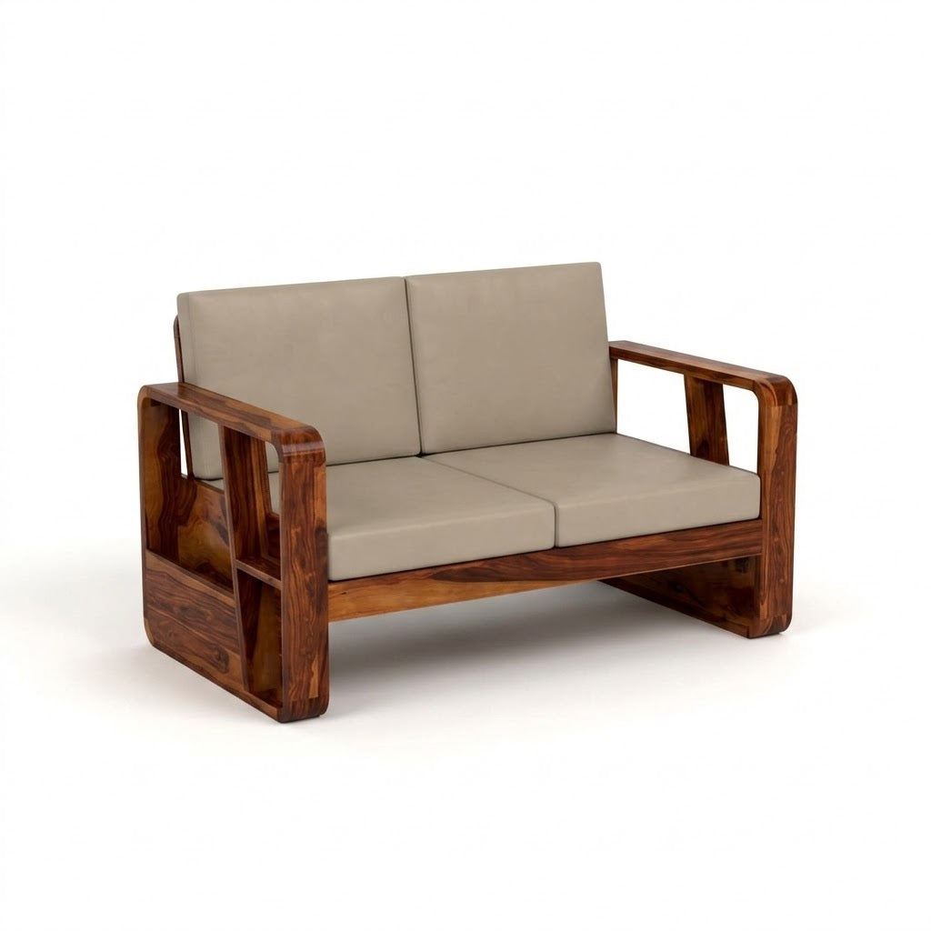 Wooden Sofa Set for Living Room and Office 2 Seater Natural Teak Finish