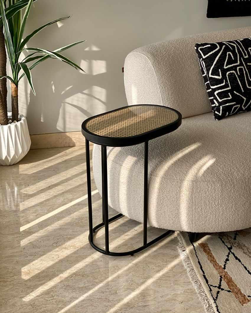 Charcoal Rattan Cane Side Table With Top cane iron sofa side end two tier table office and living room