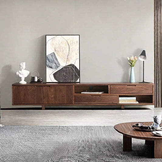 Sheesham Solid Wood 2 Door 2 Open Self 2 Drawer Tv Cabinet In Brown Teak Finish