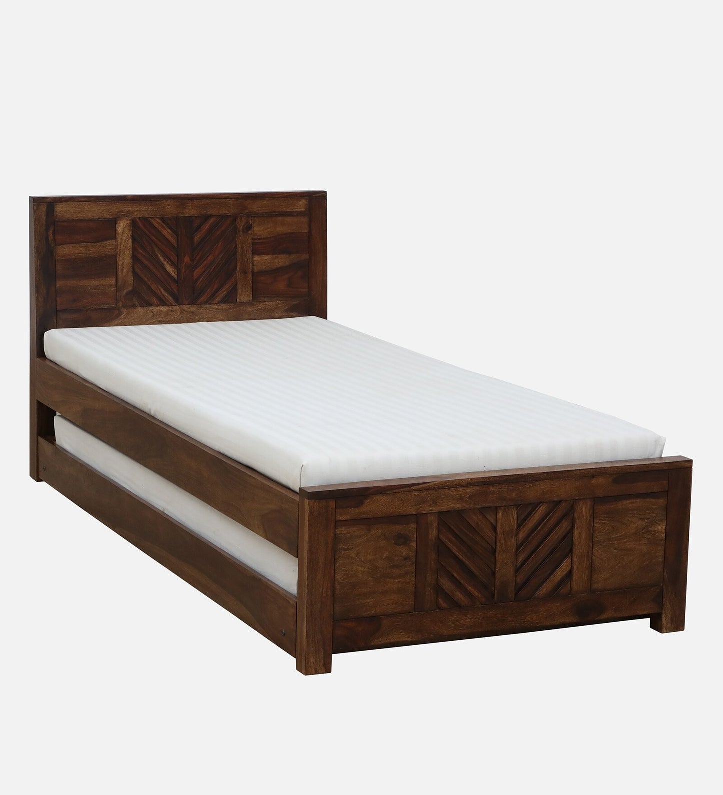 Sheesham Wood Single Bed In Provincial Teak Finish With Trundle