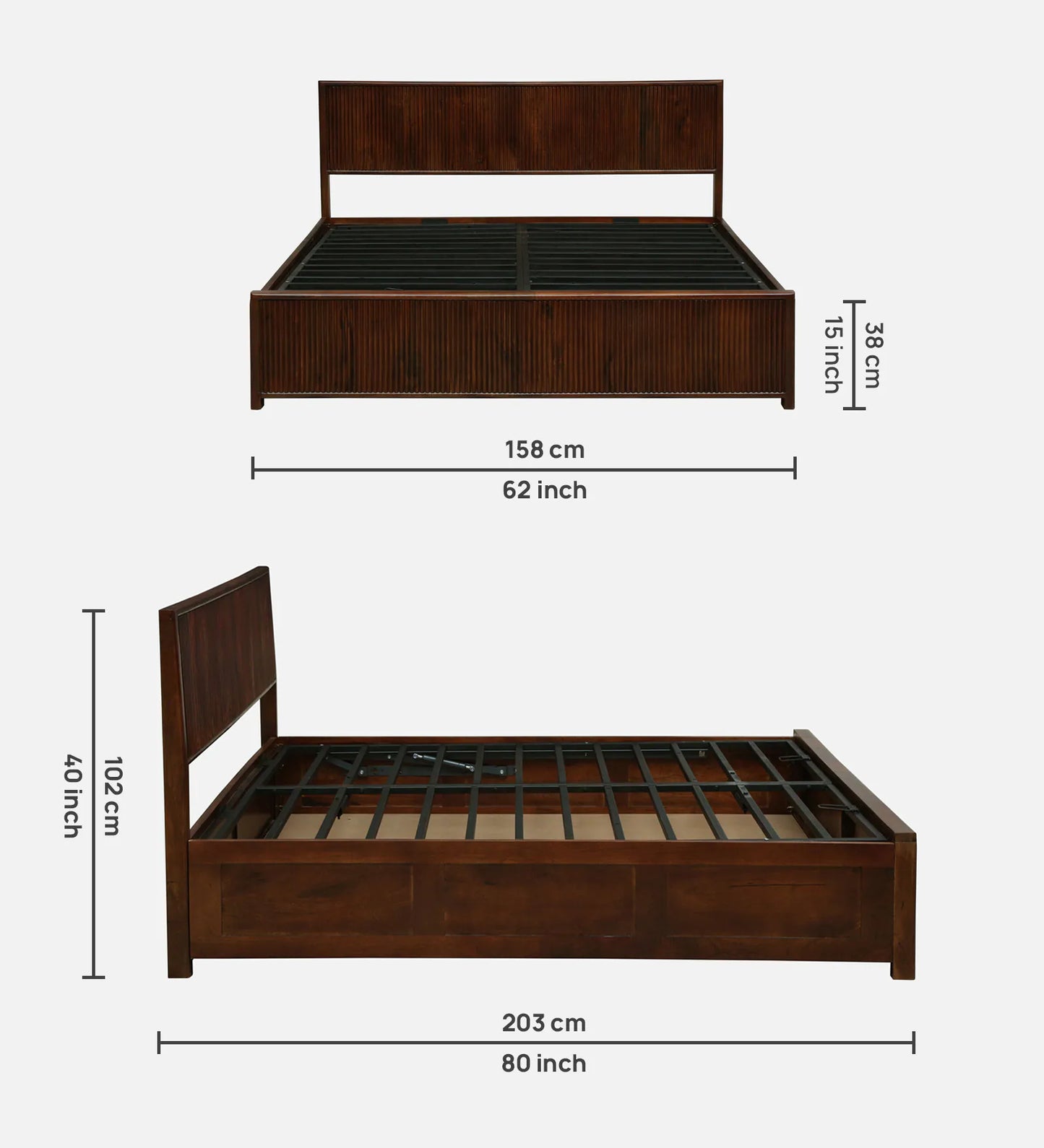 Solid Wood King Size Haydrolic Storage Bed In Tubeco Finish
