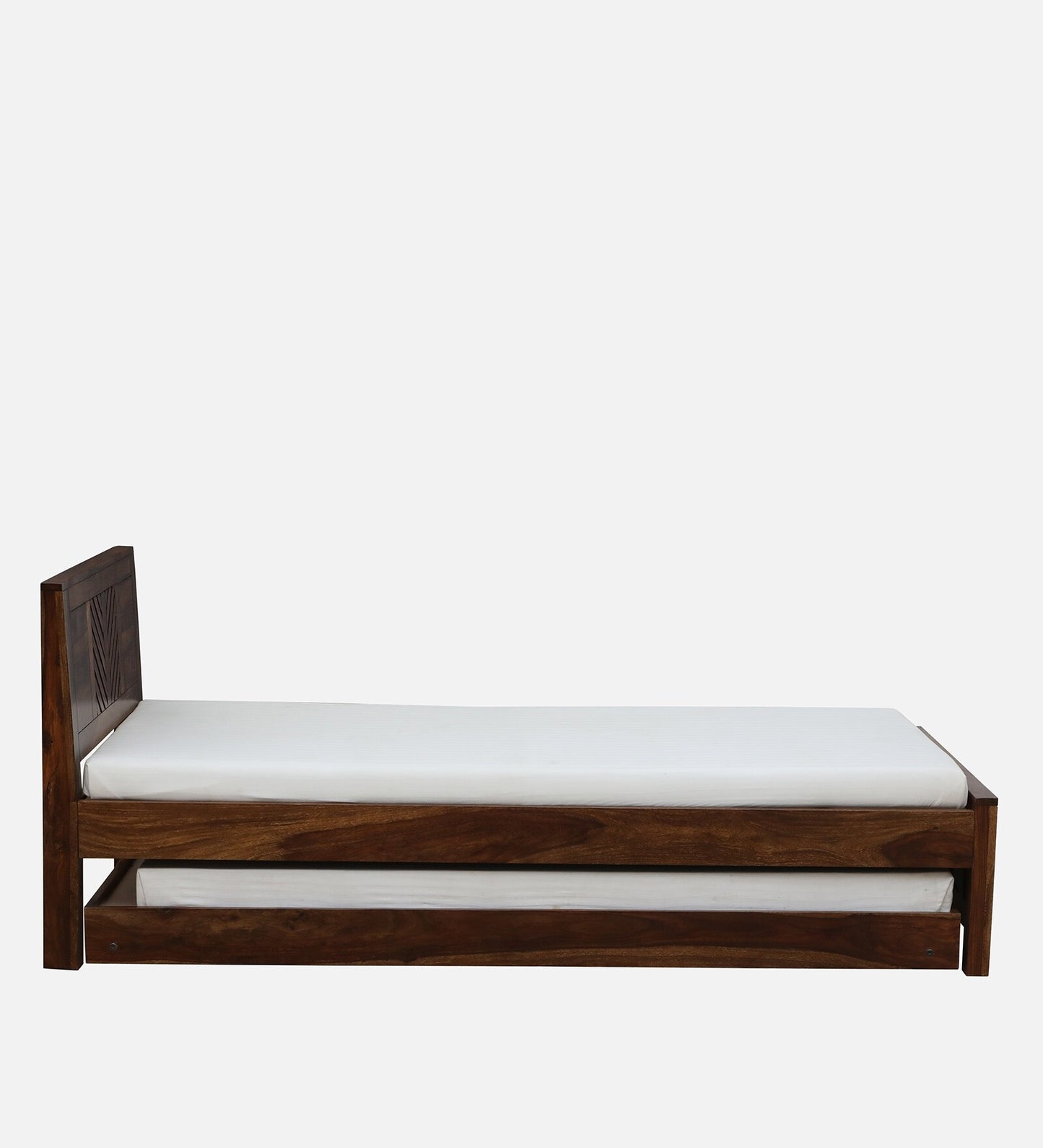 Sheesham Wood Single Bed In Provincial Teak Finish With Trundle