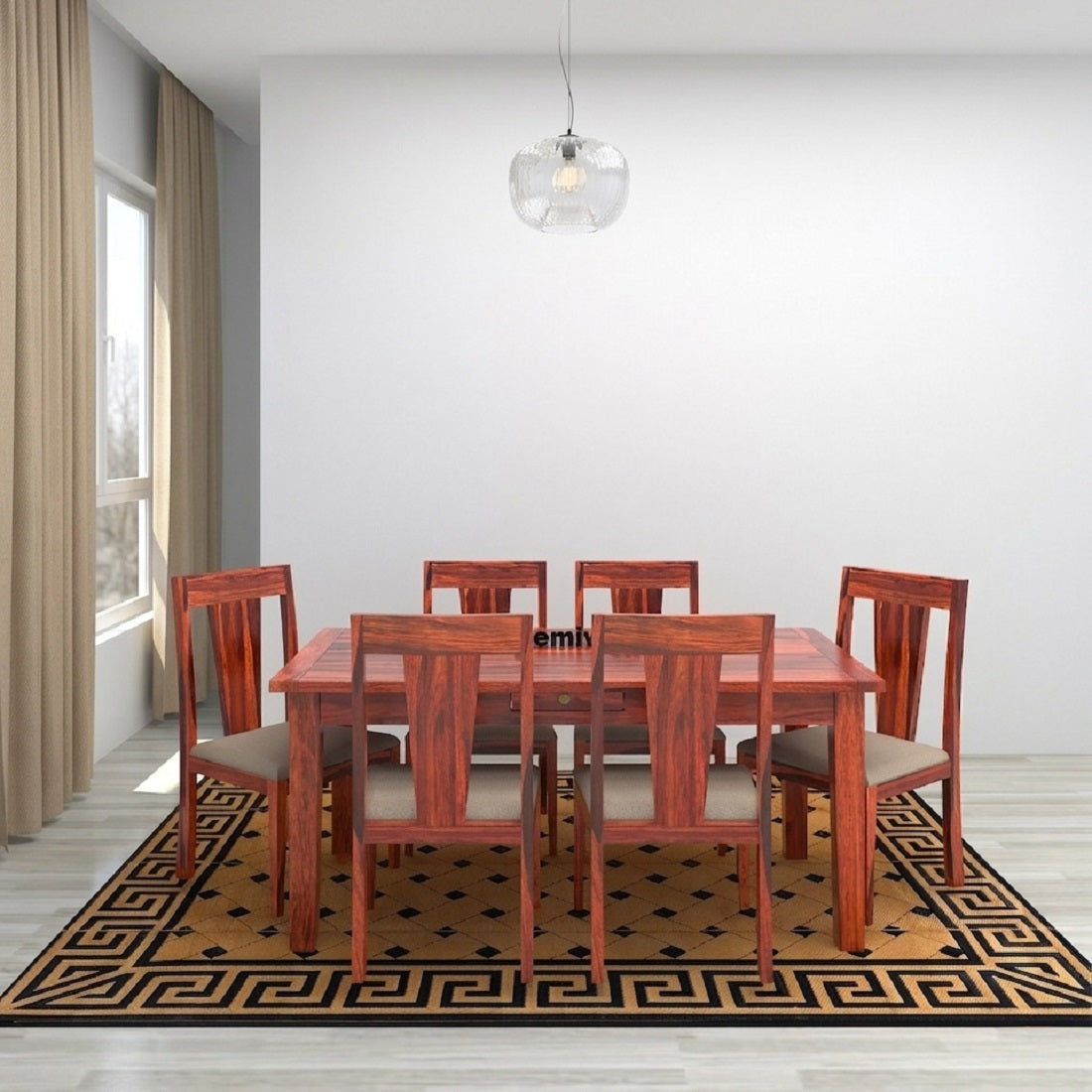 Sheesham Wood Six Seater Dining Set In Honey Oak Finish