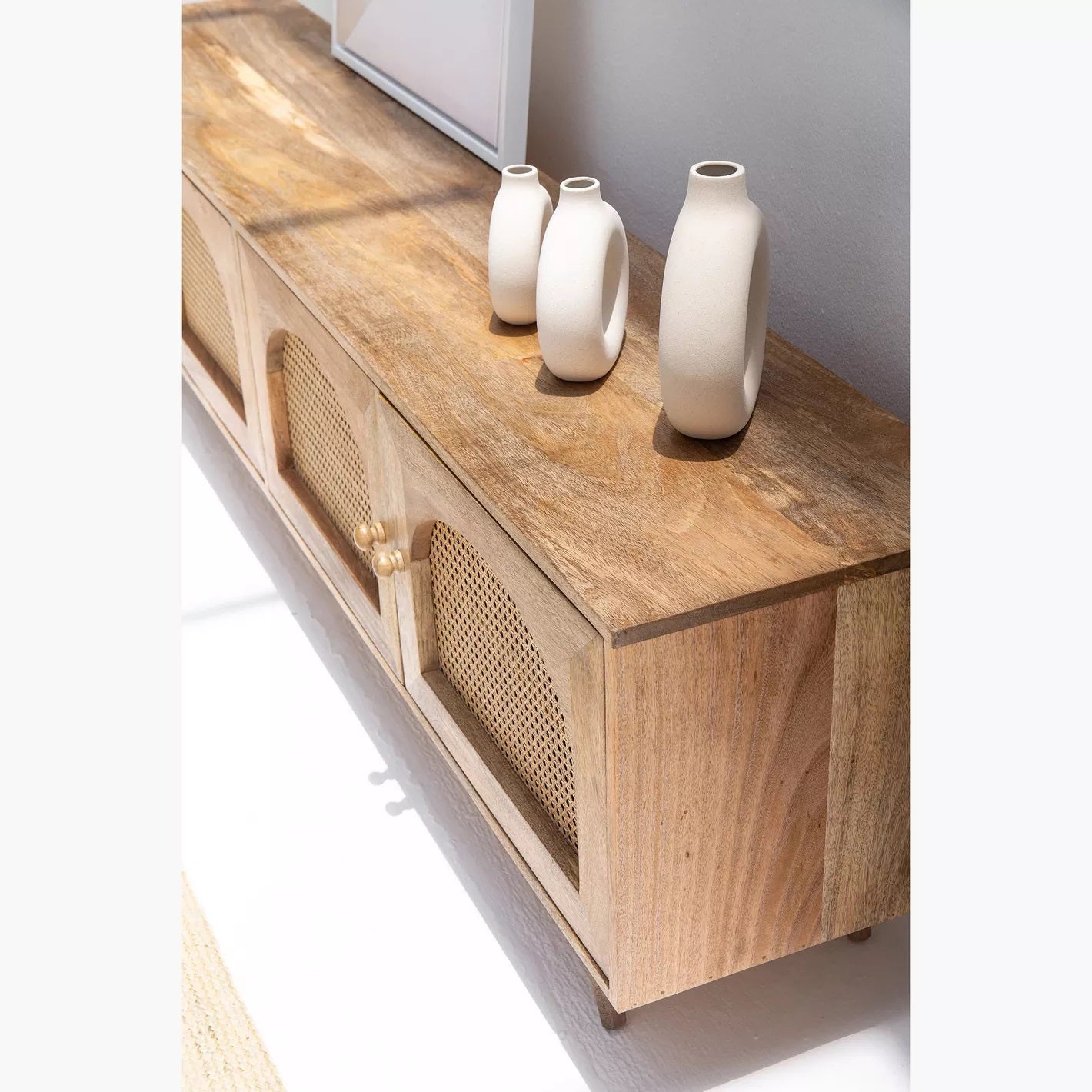 Mayra Solid Mango Wood 4 Door Tv Cabinet In Neutral Finish