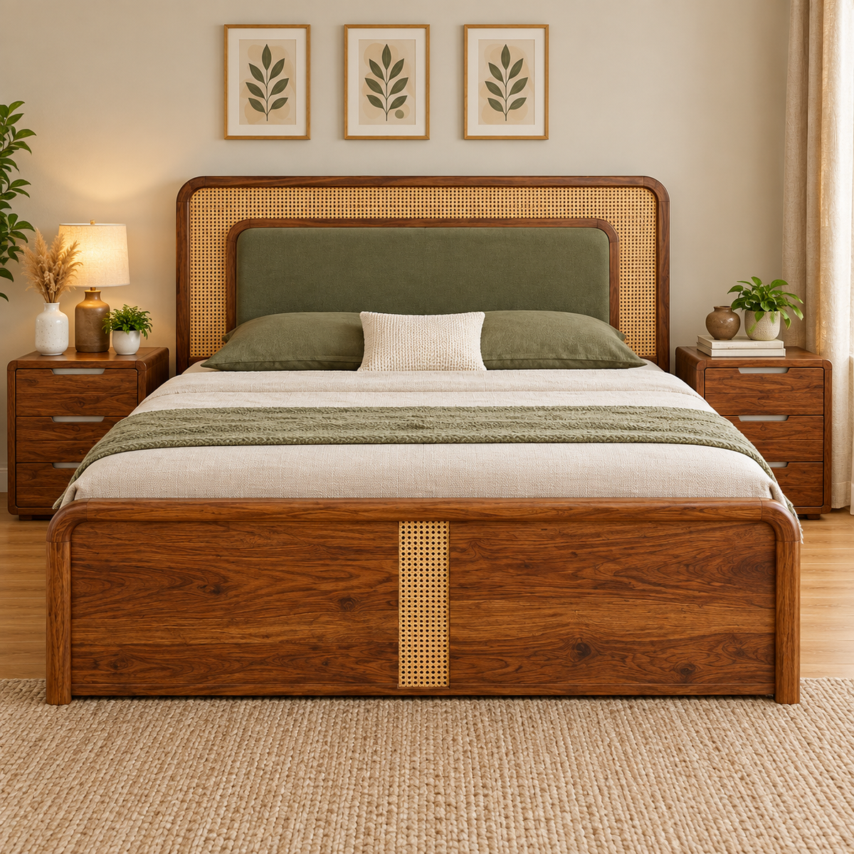 Demiwall Solid Wood King Size Box Storage Bed In Natural Finish #31