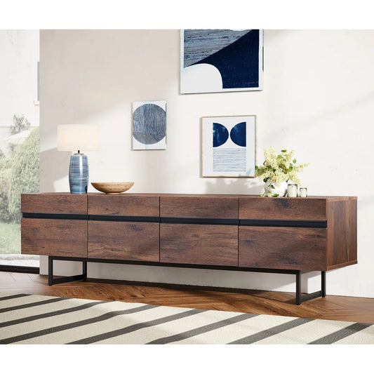 Solid Wood 4 Door Storage Tv Cabinet In Teak Finish for living room