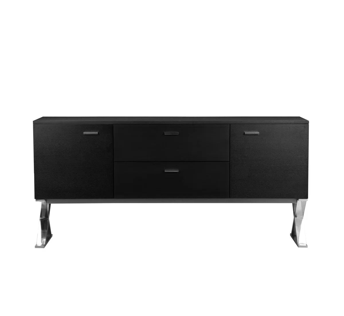 Black sideboard with silver legs on a white background