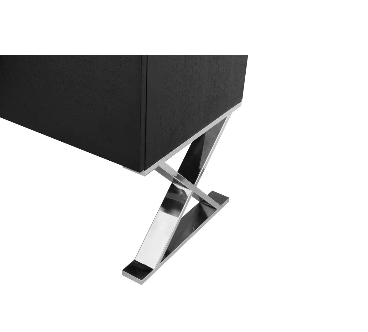 Black cabinet with chrome Z-shaped legs on a white background