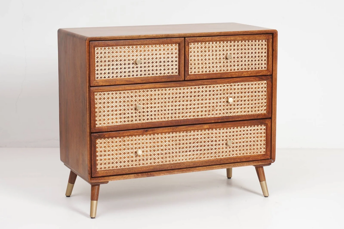 Demiwall Rattan Star 4 Drawer Chest Drawer  With Provicial Teck Finish