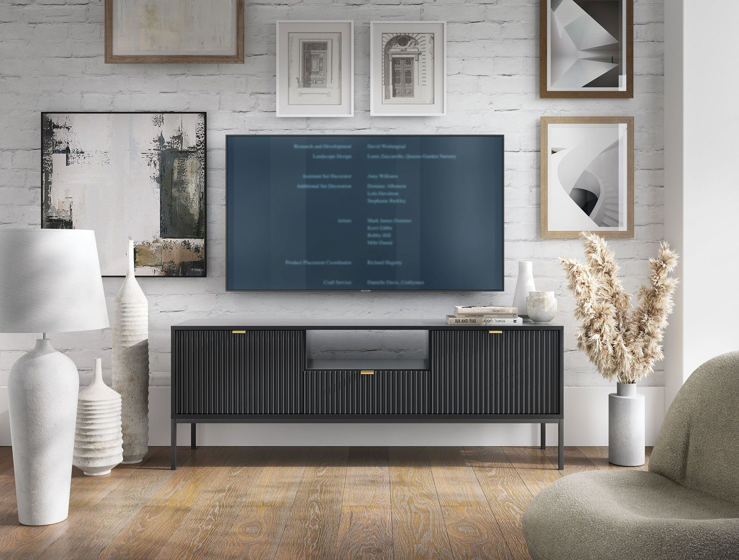 Liv Mango Wood 3 Drawers With Open Self Matt Black TV-Unit For Living Room New Desi Demiwall