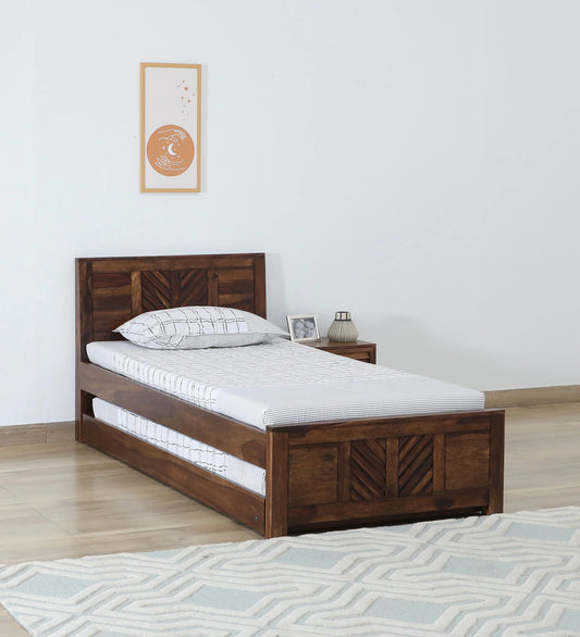 Sheesham Wood Single Bed In Provincial Teak Finish With Trundle