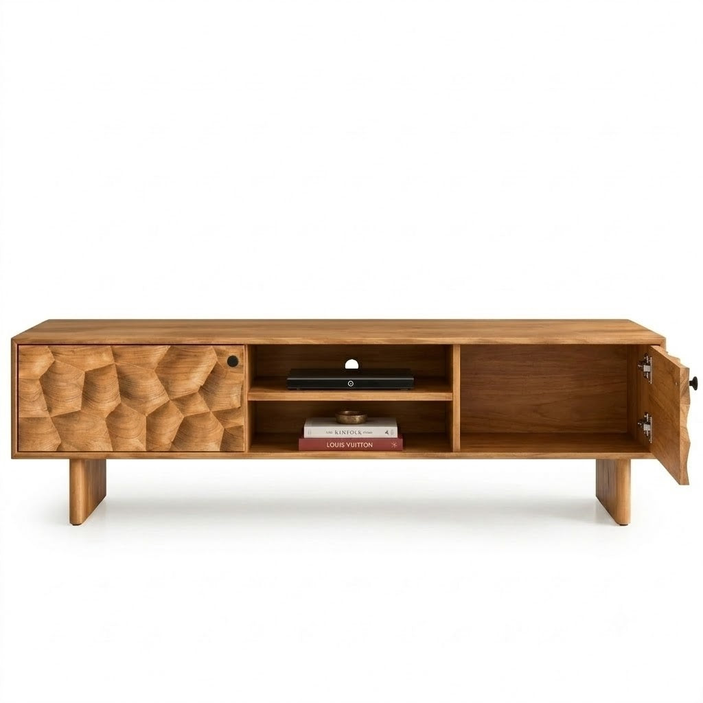 Tokshi Solid Wood 2 Door Tv Cabinet In Natural Finish
