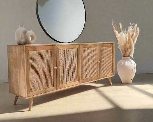Mayra Solid Wood 4 Door Cabinet For Storage In Neutral Finish