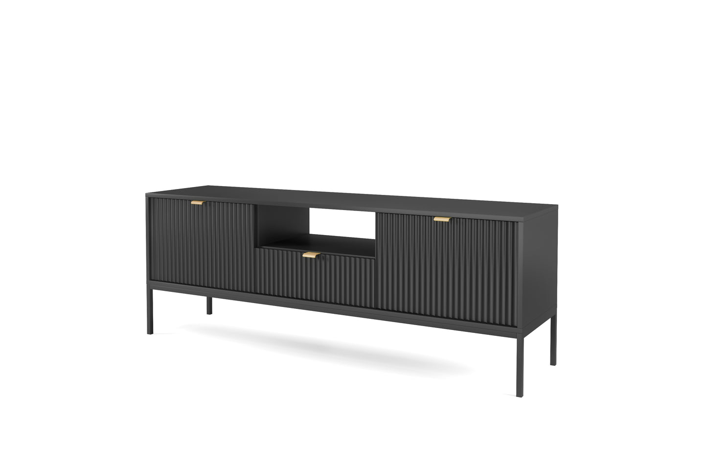 Liv Mango Wood 3 Drawers With Open Self Matt Black TV-Unit For Living Room New Desi Demiwall