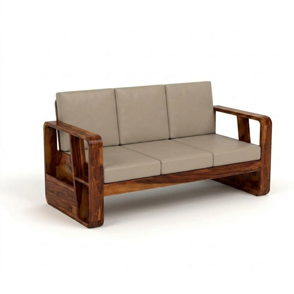 Wooden Sofa Set for Living Room and Office 5 Seater Natural Teak Finish