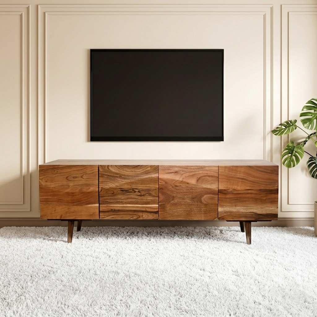 Liam Sold Acacia Wood 4 Drawer Tv Cabinet
