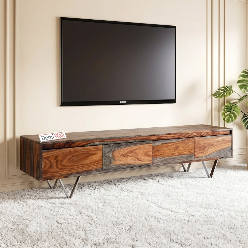 Ezra Sheesham Wood 4 Drawers Tv-Stand in Gray Finish