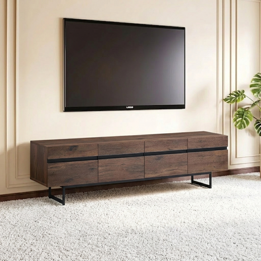 Solid Wood 4 Door Storage Tv Cabinet In Teak Finish for living room