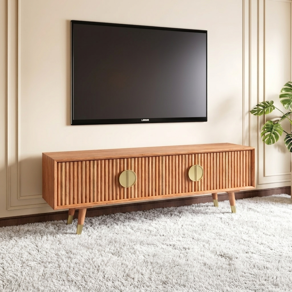 Pateri Solid Wood Large Tv Unit in Natural Finish