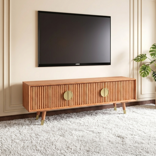Pateri Solid Wood Large Tv Unit in Natural Finish