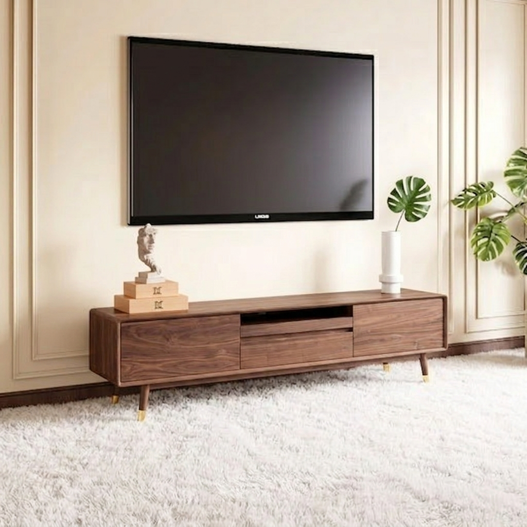 Solid Wood Tv-Unit 2 Door 2 Drawers & One Shelf In Provincial Teak
