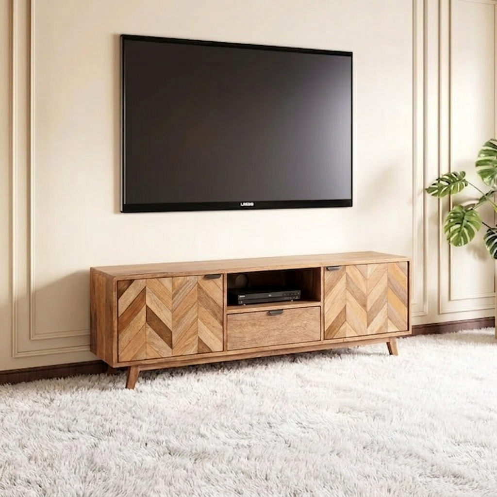 Lija Solid Mango Wood 2 Door 1 Drawer With Open Self Tv Cabinet