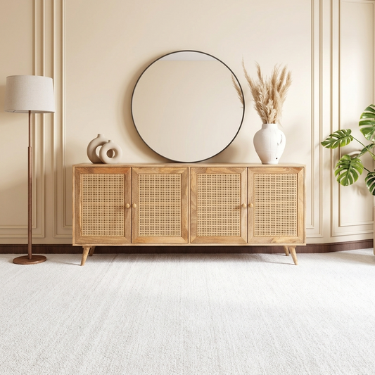 Mayra Solid Wood 4 Door Cabinet For Storage In Neutral Finish