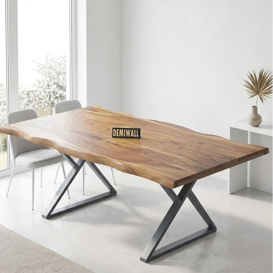 Live Edge 8 Dining Table In Natural Teak Finish For Dining Room