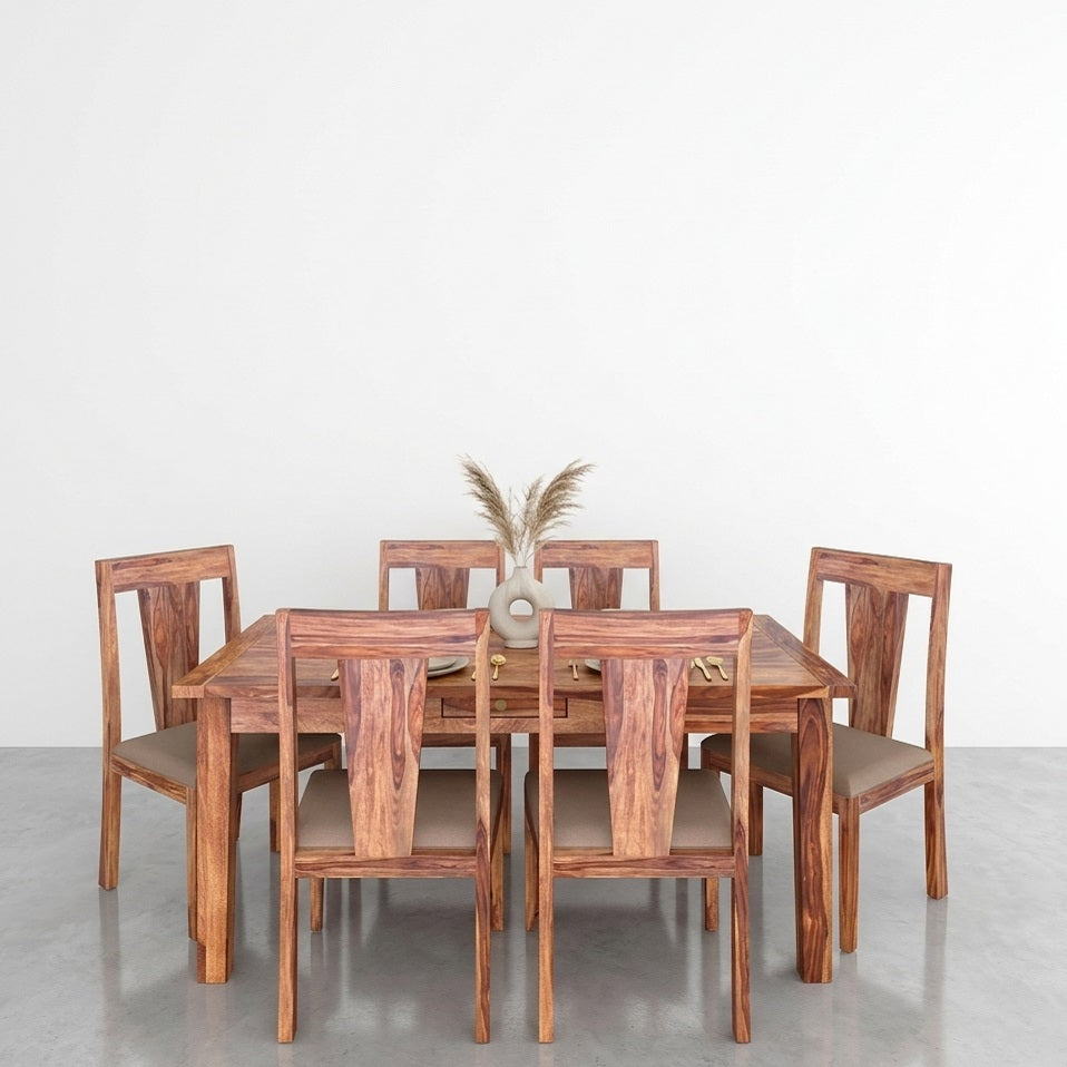 Sheesham Wood Six Seater Dining Set In Honey Oak Finish