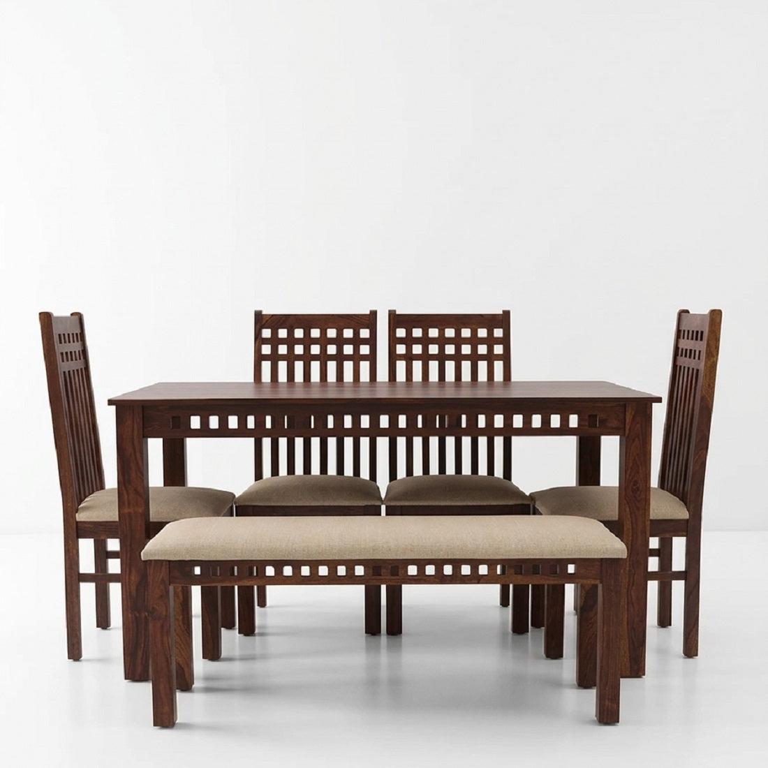 Solid Sheesham Wood Six Seater Dining Set for Dining Room