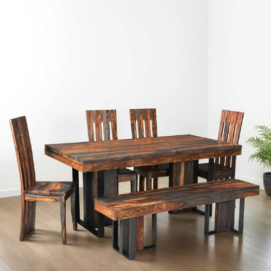 Roster Sheesham Wood Six Seater Dining Set With Bench