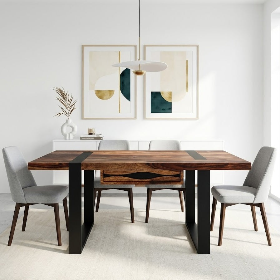 Uvi Sheesham Wood Dining Table In Nutural Finish