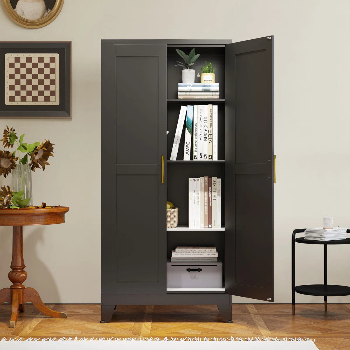 Solid Mango Wood Almirah | Two Door Wardrobe In black Finish